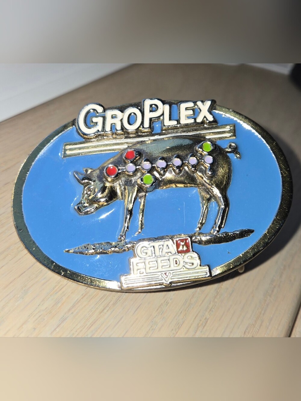 Vintage Groplex GTA Feeds Pig Belt Buckle " The Great American Buckle Co. USA"